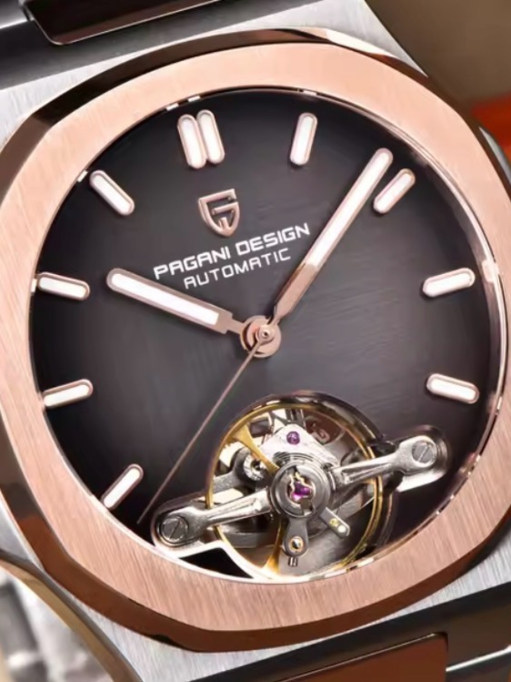 Pagani Design YS025 Men's Automatic 42mm Black Dial Sapphire Steel Gold Bracelet